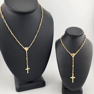 Brand New Brazilian 18k Gold Filled Multi Color Heart Cross Necklace